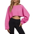thumbnail image 1 of Lantern Sleeve Women Long Sweatshirt Top Short Round Neck Loose Casual Sportswear, 1 of 5