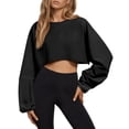 thumbnail image 1 of Lantern Sleeve Women Long Sweatshirt Top Short Round Neck Loose Casual Sportswear, 1 of 5
