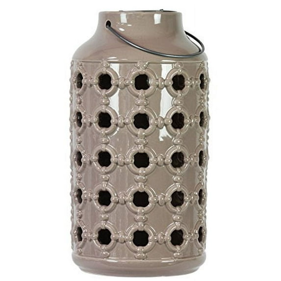 Lantern with Metal Handle in Gloss Tan
