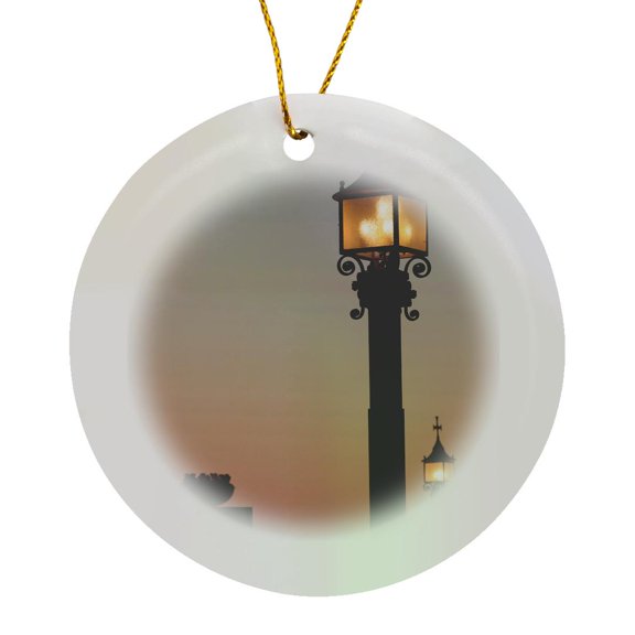 3drose, Lanterns Alight at Sunset at Montserrat, Barcelona, Spain, Circle Porcelain Ornament