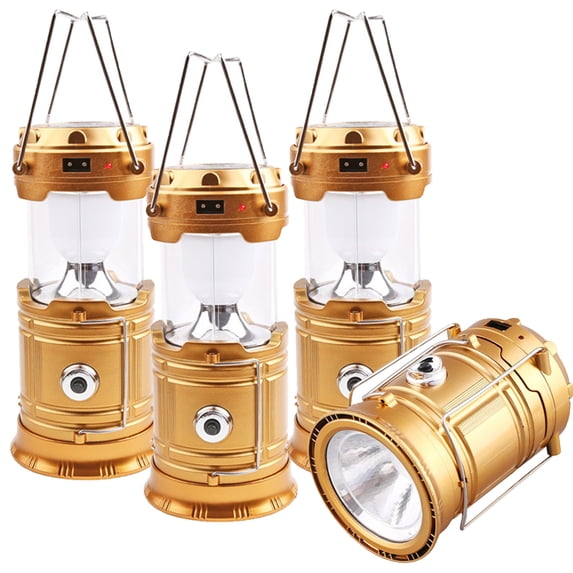 Lanterns, Camping Lantern, Solar Lantern Flashlights Charging for Phone, Rechargeable Led Camping Lantern, Collapsible & Portable for Emergency, Hurricanes, Power Outage, Storm (Gold ,4 Pack)