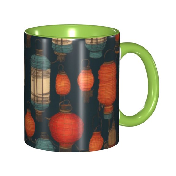 Lanterns Coffee Mug Fun Custom Ceramic Mugs 11oz Green