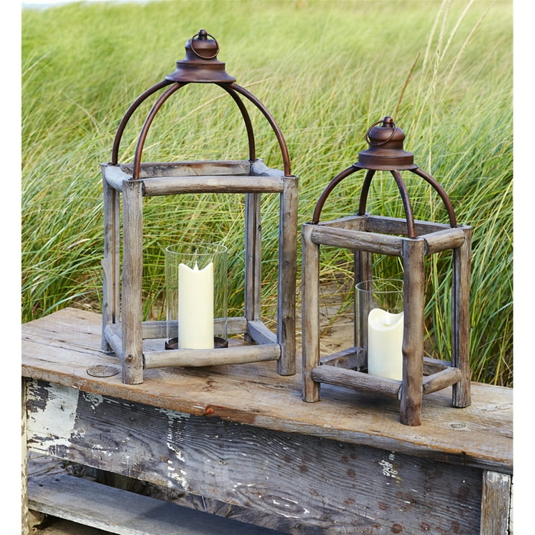 Natural Metal & Glass Lanterns (set offers of 2)