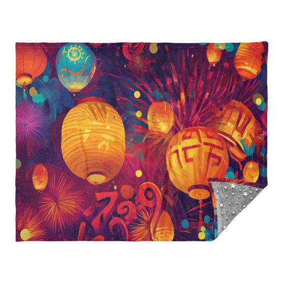 Lanterns and Fireworks Camping Blankets Bed Throws and Cozy Travel Blanket Fluorescence 70x55in Double Sided