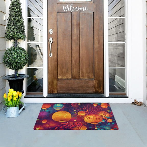 Lanterns and Fireworks Outdoor Doormats NonSlip Bath Rugs Absorbent Muddy Dirt Resist Door Mats 32''x20''
