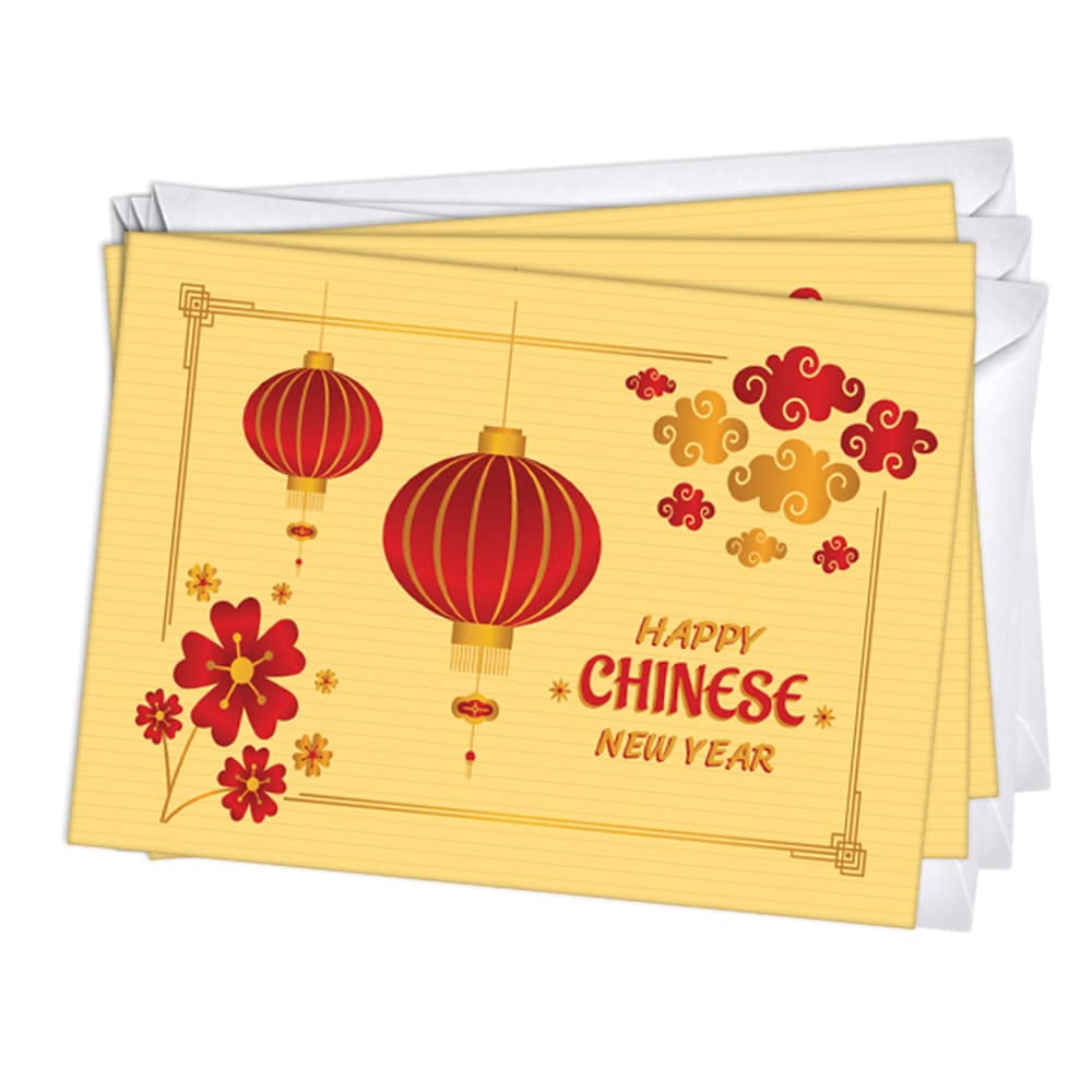 Lanterns and Flowers Chinese New Year Cards | 10 Pack Bulk Set (5x7)
