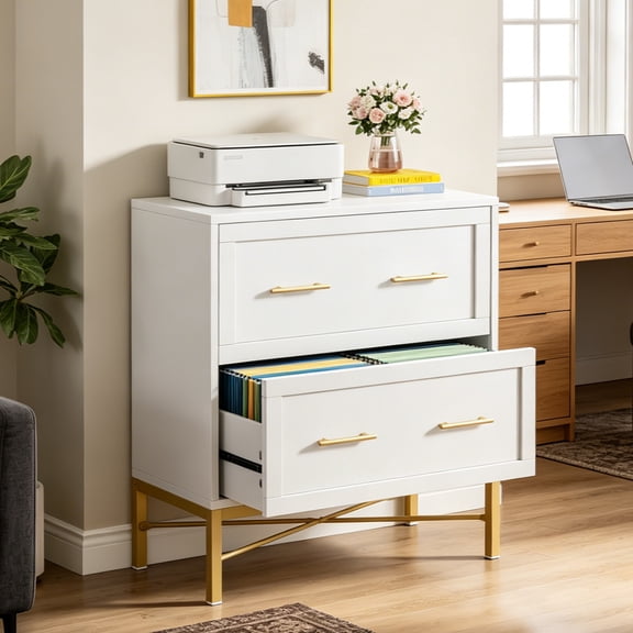 Fnova 2-Drawer File Cabinet, Filing Cabinet for Letter/Legal/A4 Size, Wood File Storage Organizer for Home Office, White