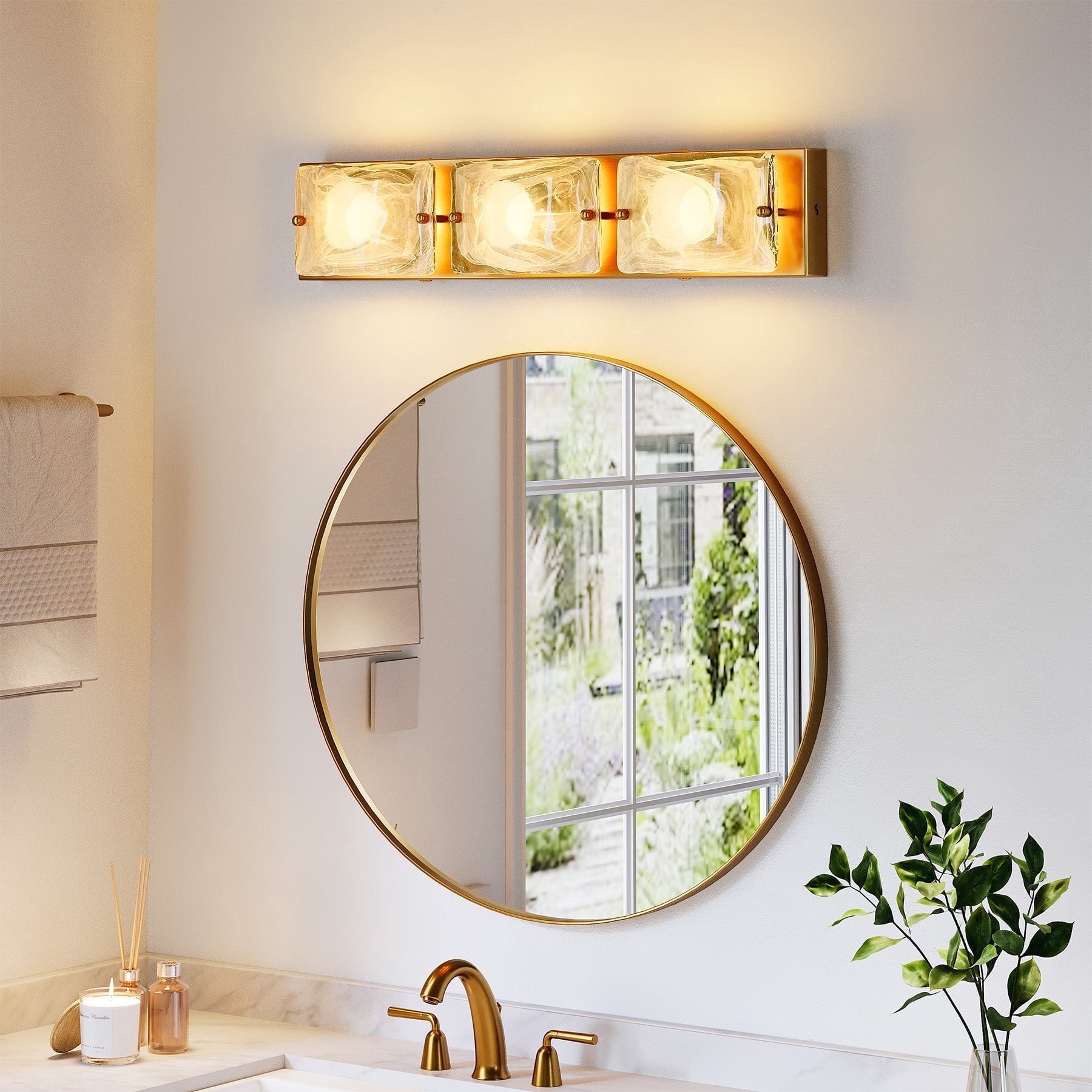 Fnova 22" LED Gold Vanity Lights, Modern 3CCT Dimmable Bathroom Light Fixtures (ETL Listed, Bulbs Included)