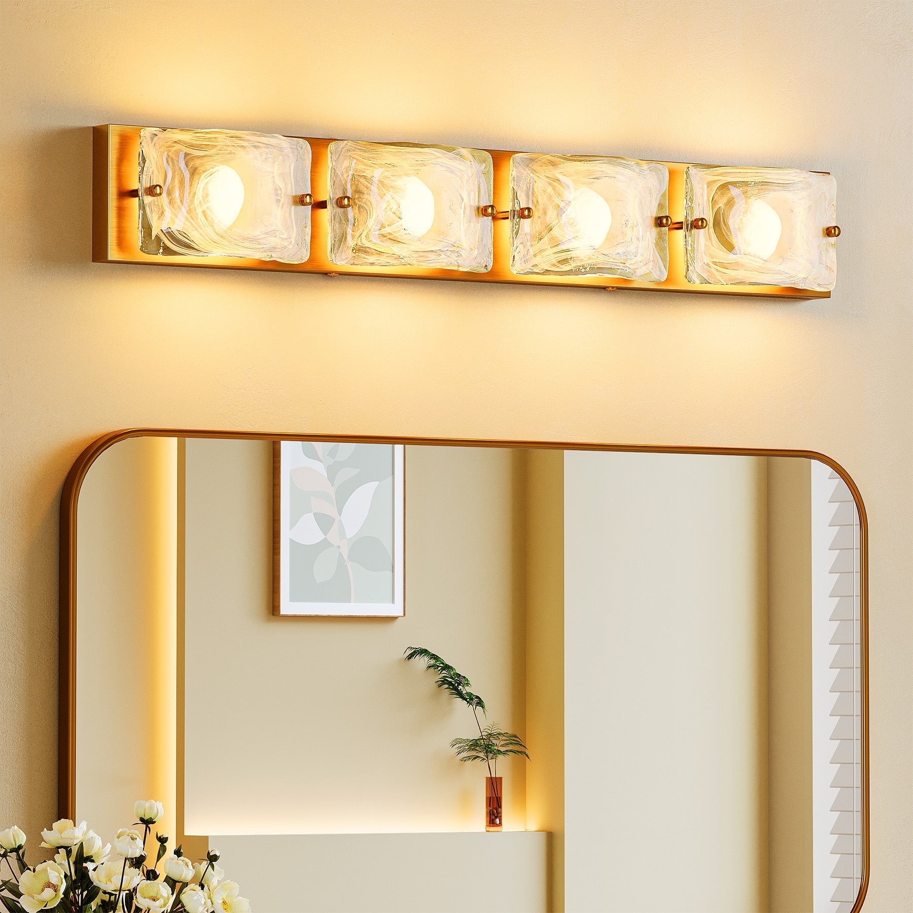 Fnova 29" LED Gold Vanity Lights, Modern 3CCT Dimmable Bathroom Light Fixtures (ETL Listed, Bulbs Included)