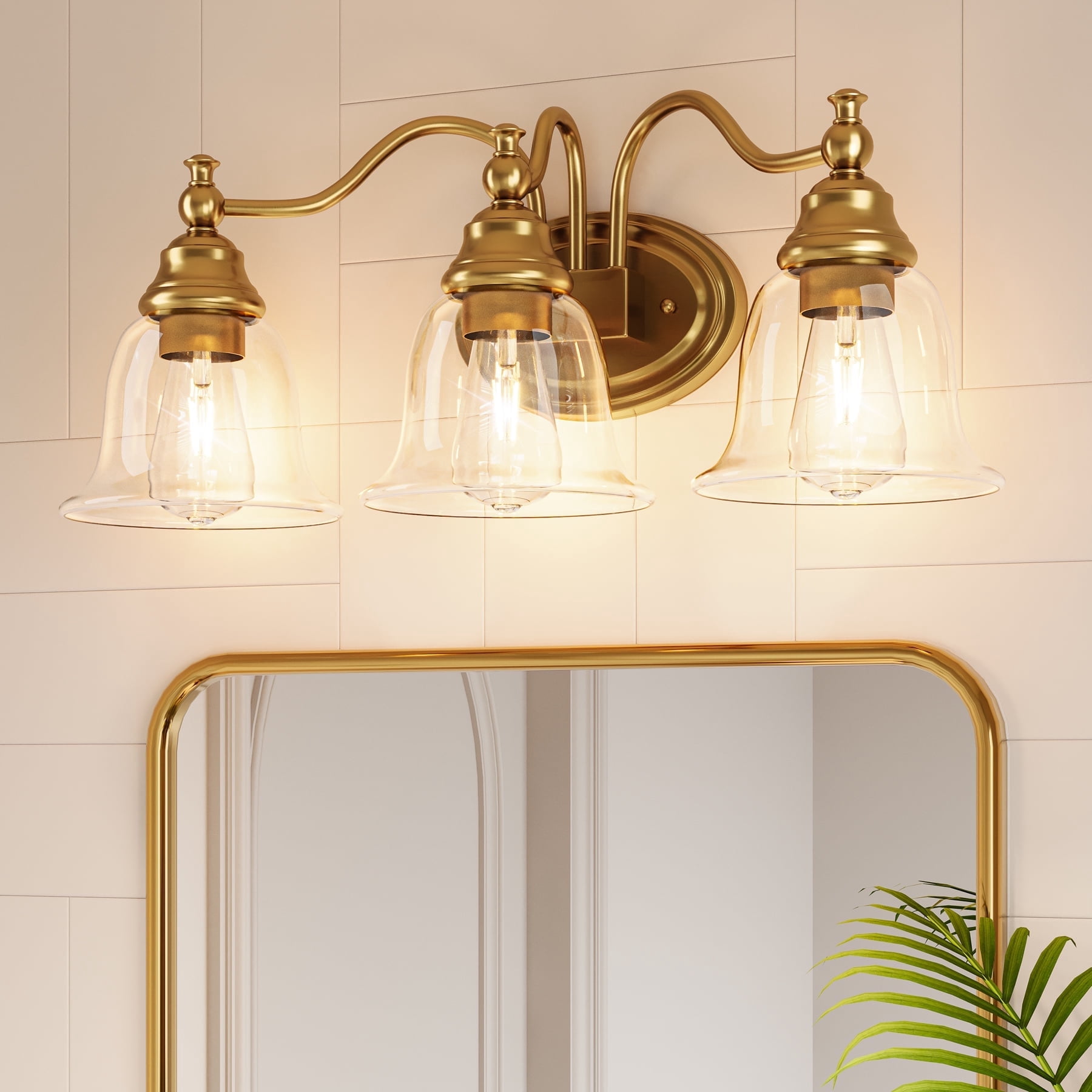 Fnova 3-Light Bathroom Light Fixtures, Modern Vanity Light with Clear Glass Shade, Bathroom Wall Lamp for Mirror Living Room Kitchen Hallway Porch, E26 Base (Bulbs Not Included)