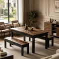 thumbnail image 1 of Fnova 3 Pieces Dining Table Set for 4-6 with 2 Benches, 55" Farmhouse Wood Kitchen Table and Space Saving Tuck Under Benches for Kitchen Dining Room, 1 of 17