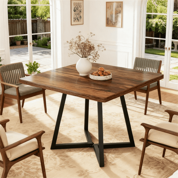 Fnova 31.5" Dining Table for 4, Modern Square Kitchen Table for Dining Room, Brown