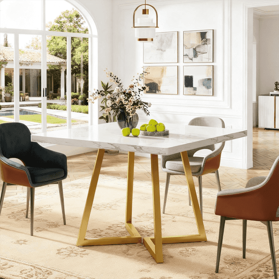 Fnova 31.5" Dining Table for 4, Modern Square Kitchen Table for Dining Room, White