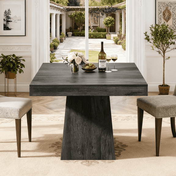 Fnova 31.5" Square Farmhouse Dining Table, Wood Coffee Table for 4 People, Modern Kitchen Table for Dining Room, Black (Chairs Not Included)