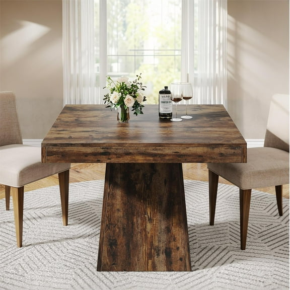 Fnova 31.5" Square Farmhouse Dining Table, Wood Coffee Table for 4 People, Modern Kitchen Table for Dining Room, Dark Brown (Chairs Not Included)