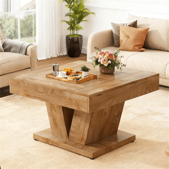 Fnova 31" Farmhouse Square Coffee Table, Wood Center Table Accent Table Sofa Table for Living Room