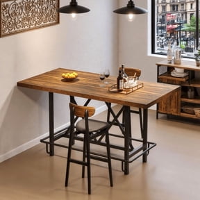 Fnova 35.4" Tall Dining Table, Rectangular Counter Height Kitchen Table with Metal Footrest for 6 People