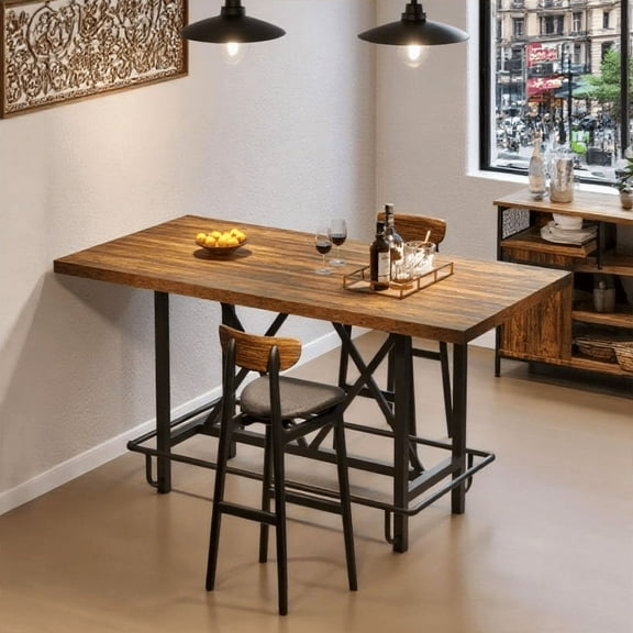 Fnova 35.4" Tall Dining Table, Rectangular Counter Height Kitchen Table with Metal Footrest for 6 People