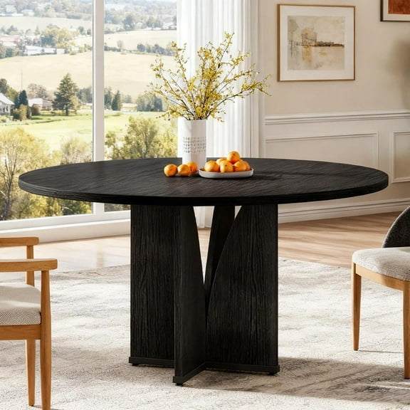 Fnova 39.37" Modern Round Dining Table for 4 with Wood Tabletop, Kitchen Table for Dining Room, Black