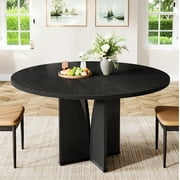 Fnova 39.37" Modern Round Dining Table for 4 with Wood Tabletop, Kitchen Table for Dining Room, Black