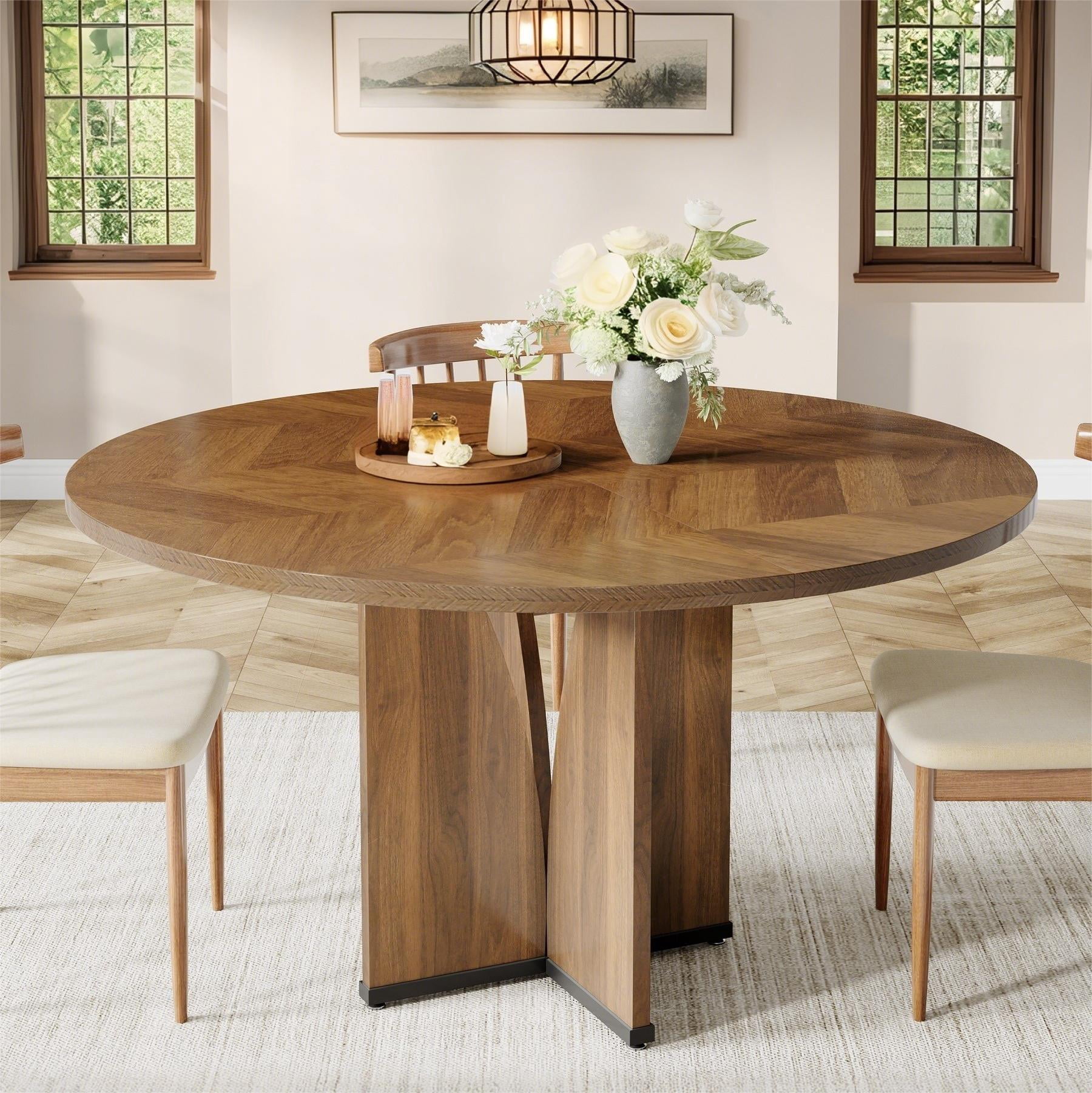 Lantine 39.37" Modern Round Dining Table for 4 with Wood Tabletop ...