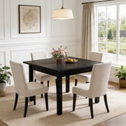 Fnova 39.4 Square Farmhouse Dining Table, Wood Coffee Table for 4 People, Modern Kitchen Table for Dining Room, Black Chairs Not Included