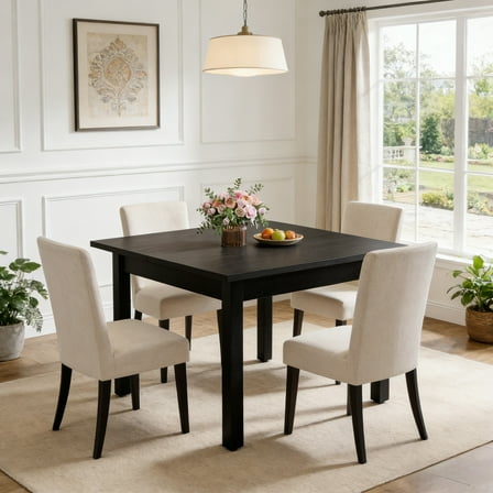 Fnova 39.4" Square Farmhouse Dining Table, Wood Coffee Table for 4 People, Modern Kitchen Table for Dining Room, Black (Chairs Not Included)