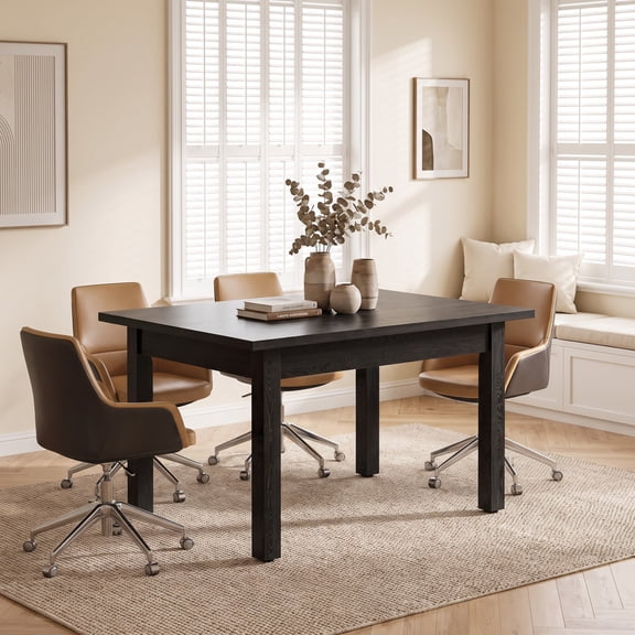 Fnova 39.4" Square Farmhouse Dining Table, Wood Coffee Table for 4 People, Modern Kitchen Table for Dining Room, Black (Chairs Not Included)