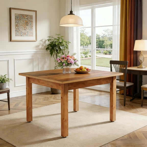 Fnova 39.4" Square Farmhouse Dining Table, Wood Coffee Table for 4 People, Modern Kitchen Table for Dining Room, Brown (Chairs Not Included)