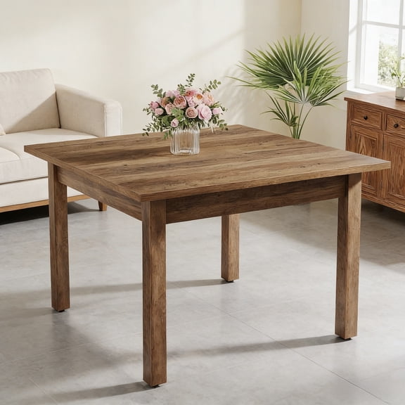 Fnova 39.4" Square Farmhouse Dining Table, Wood Coffee Table for 4 People, Modern Kitchen Table for Dining Room, Dark Brown (Chairs Not Included)