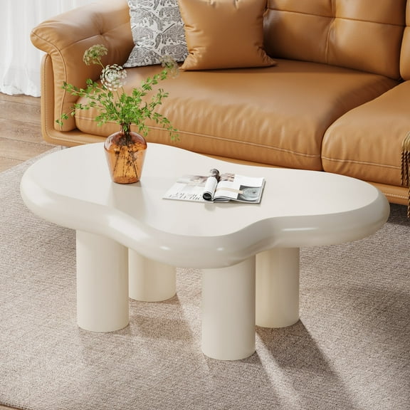 Fnova 39" Cloud Coffee Table, Modern Cute Cream Design with 4 Solid Legs, Funky Minimalist Cartoon Center Table for Living Room & Home Office, Versatile Coffee & Tea Table
