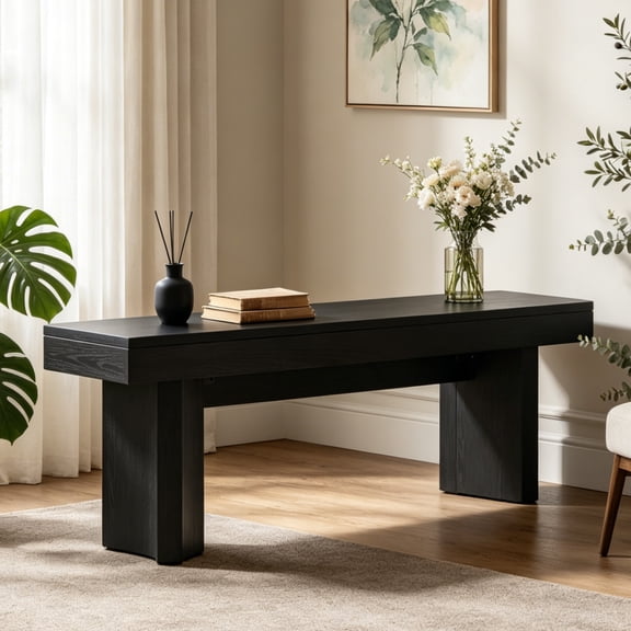 Fnova 47.24" Entryway Bench, Farmhouse Wooden Shoe Bench, Indoor End of Bed Stool for 1-2, Long Kitchen Table Seat Dining Seat for Entryway, Hallway, Living Room