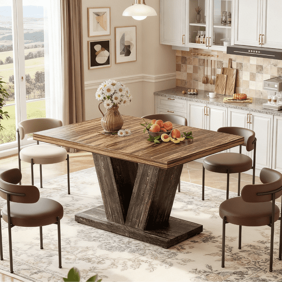 Fnova 47.24" Rectangular Farmhouse Dining Table, Wood Coffee Table for 4 People, Modern Kitchen Table for Dining Room, Brown Black (Chairs Not Included)