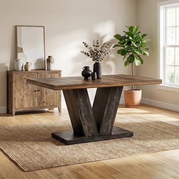 Fnova 47.24" Rectangular Farmhouse Dining Table, Wood Coffee Table for 4 People, Modern Kitchen Table for Dining Room, Brown Black (Chairs Not Included)