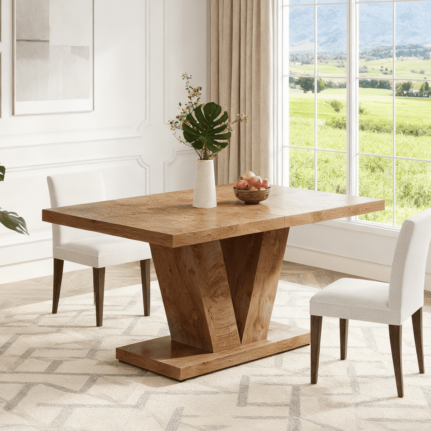 Fnova 47.24" Rectangular Farmhouse Dining Table, Wood Coffee Table for 4 People, Modern Kitchen Table for Dining Room, Light Brown (Chairs Not Included)