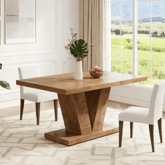 Fnova 47.24" Rectangular Farmhouse Dining Table, Wood Coffee Table for 4 People, Modern Kitchen Table for Dining Room, Light Brown (Chairs Not Included)