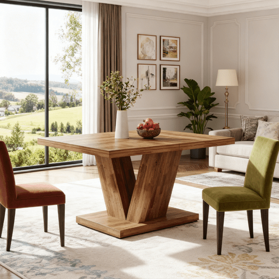 Fnova 47.24" Rectangular Farmhouse Dining Table, Wood Coffee Table for 4 People, Modern Kitchen Table for Dining Room, Brown (Chairs Not Included)