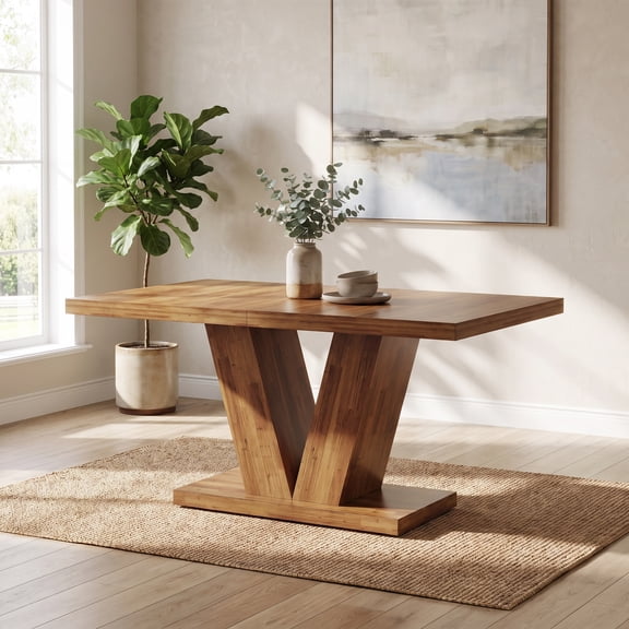 Fnova 47.24" Rectangular Farmhouse Dining Table, Wood Coffee Table for 4 People, Modern Kitchen Table for Dining Room, Brown (Chairs Not Included)