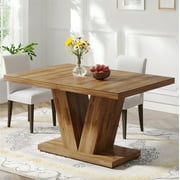 Fnova 47.24" Rectangular Farmhouse Dining Table, Wood Coffee Table for 4 People, Modern Kitchen Table for Dining Room, Brown (Chairs Not Included)