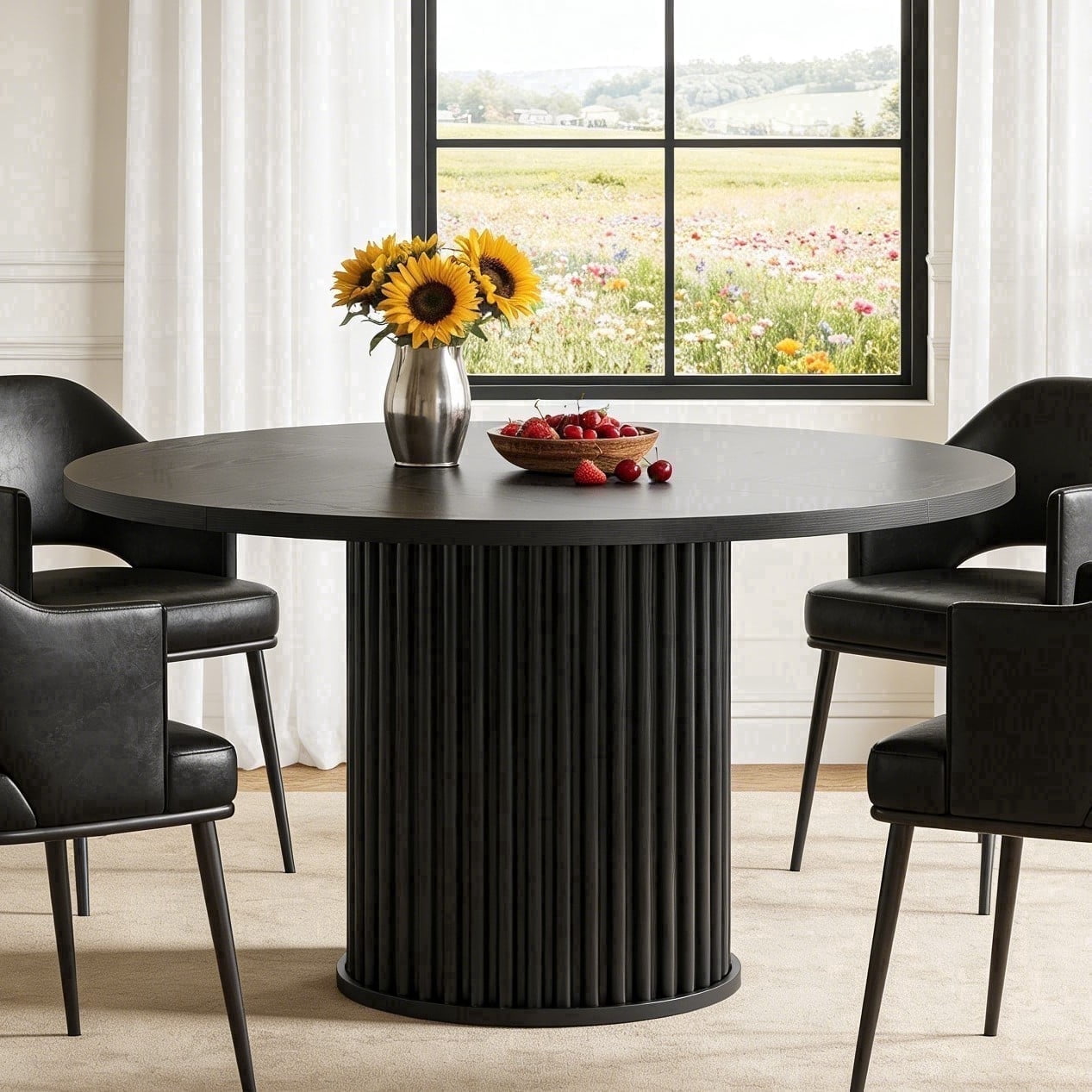 Modern Rung Table FNOVA, Round Dining Table, 47.24 inches, Wood, Modern Farmhouse Style ...
