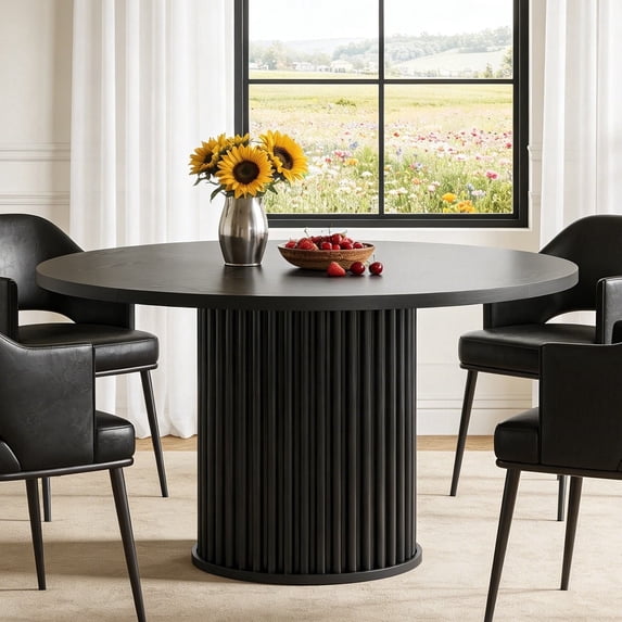 Fnova 47.24" Round Dining Table, Wood Coffee Table for 4 People, Modern Farmhouse Kitchen Table for Dining Room (Chairs Not Included)