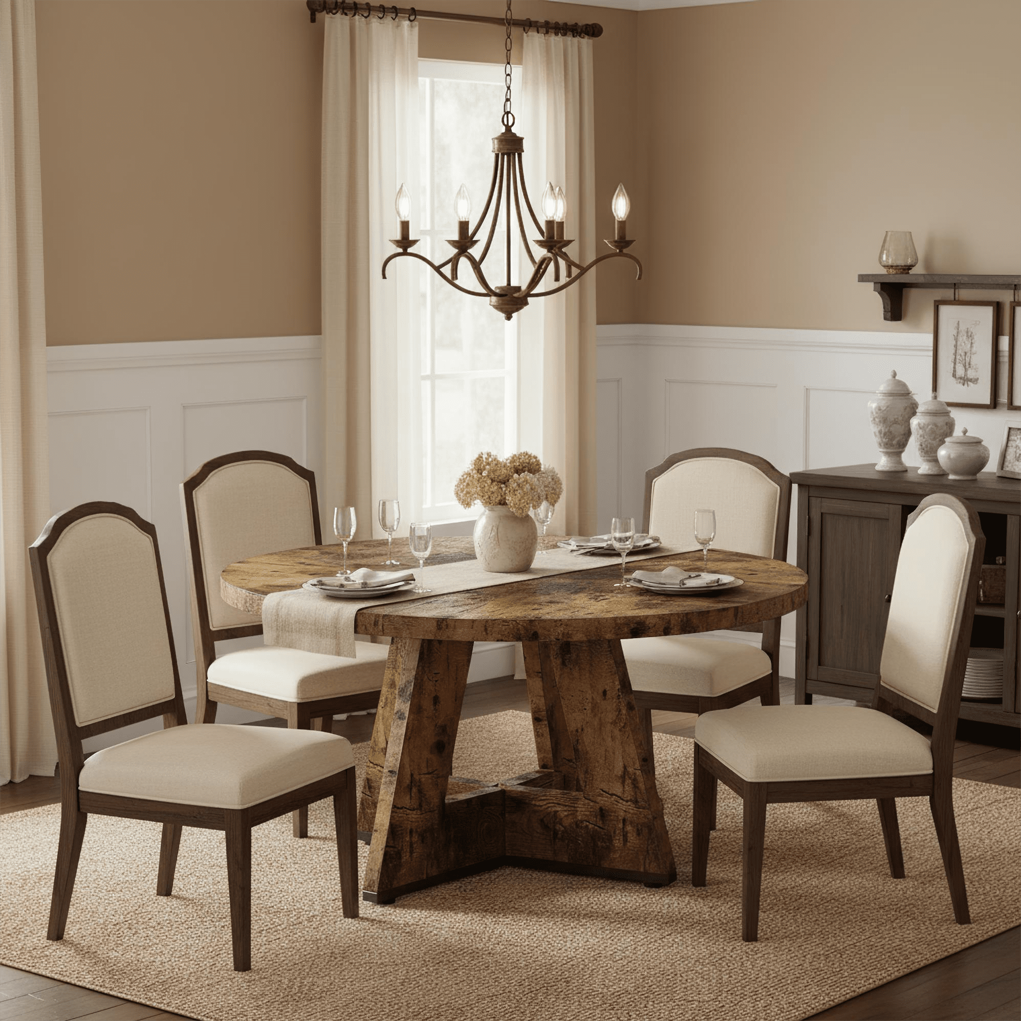 Fnova 47" Round Dining Table for 4 People, Modern Farmhouse Wooden Kitchen Table, Walnut (Chairs Not Included)