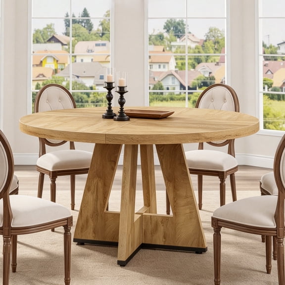 Fnova 47" Round Dining Table for 4 People, Modern Farmhouse Wooden Kitchen Table for Living Room, Dining Room(Chairs Not Included)