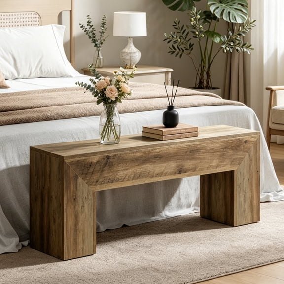 Fnova 47" Wooden Entryway Bench, Farmhouse Wooden Shoe Bench, Indoor End of Bed Stool for 1-2, Long Kitchen Table Seat Dining Seat for Entryway, Hallway, Living Room