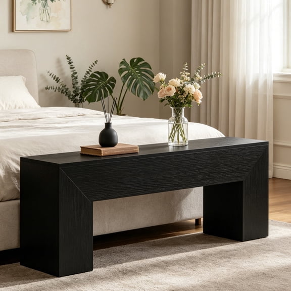 Fnova 47" Wooden Entryway Bench, Farmhouse Wooden Shoe Bench, Indoor End of Bed Stool for 1-2, Long Kitchen Table Seat Dining Seat for Entryway, Hallway, Living Room