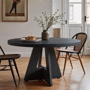 Fnova 47" Coffee Table, Round Dining Table for 4 People, Modern Farmhouse Wooden Kitchen Table, Living Room, Black Chairs Not Included
