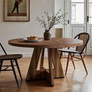 Fnova 47" Round Dining Table for 4 People, Modern Farmhouse Wooden Kitchen Table, Walnut (Chairs Not Included)