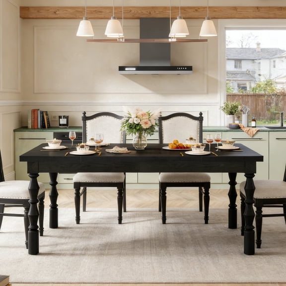 Fnova 62" Farmhouse Dining Table for 4-6 People, Large Wood Rectangle Kitchen Table Modern Dining Room Furniture with Carved Turned Legs