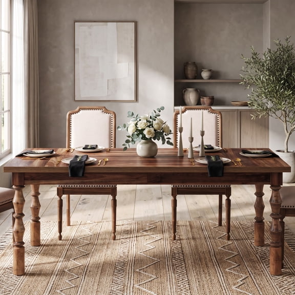 Fnova 62" Farmhouse Dining Table for 4-6 People, Large Wood Rectangle Kitchen Table Modern Dining Room Furniture with Carved Turned Legs