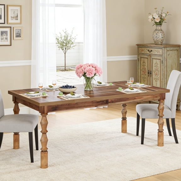 Fnova 62" Farmhouse Dining Table for 4-6 People, Large Wood Rectangle Kitchen Table Modern Dining Room Furniture with Carved Turned Legs